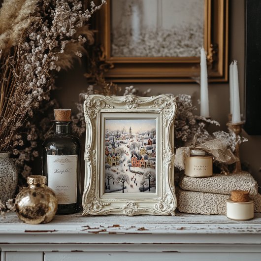 Folk Art Stijl Winter Scene Poster