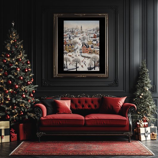 Folk Art Stijl Winter Scene Poster