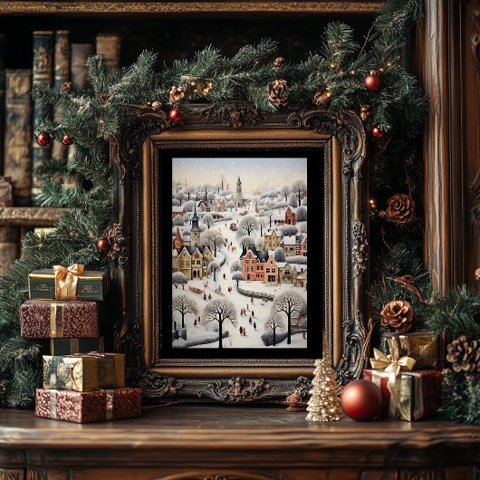 Folk Art Stijl Winter Scene Poster