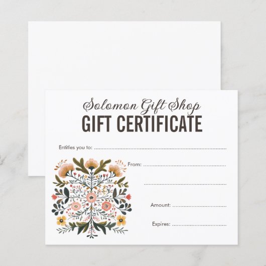 Folk Art Store Shop Gift Voucher Certificate (Voorkant / Achterkant)
