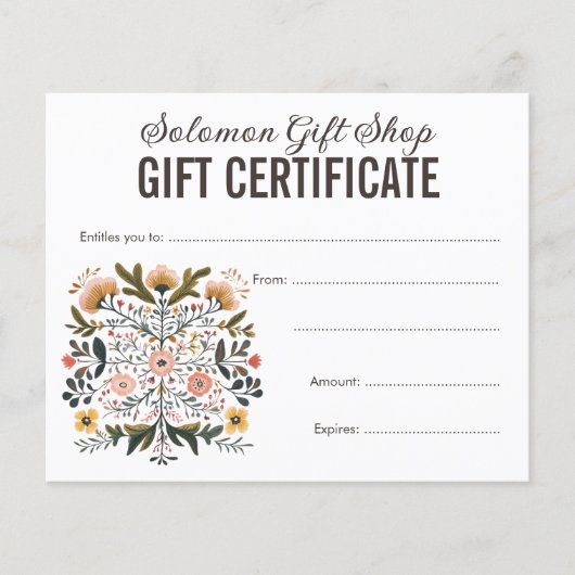 Folk Art Store Shop Gift Voucher Certificate (Voorkant)