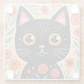 Folk Art Style Black Cat Glazen Onderzetter (Achterkant)