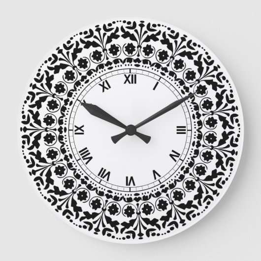 Folk Art Style Black en White Country Kitchen Grote Klok (Voorkant)