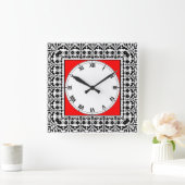 Folk Art Style Black Red en White Country Kitchen Vierkante Klok (Huis)