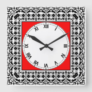 Folk Art Style Black Red en White Country Kitchen Vierkante Klok