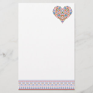 Folk Art Style Border en Heart Stationery Briefpapier