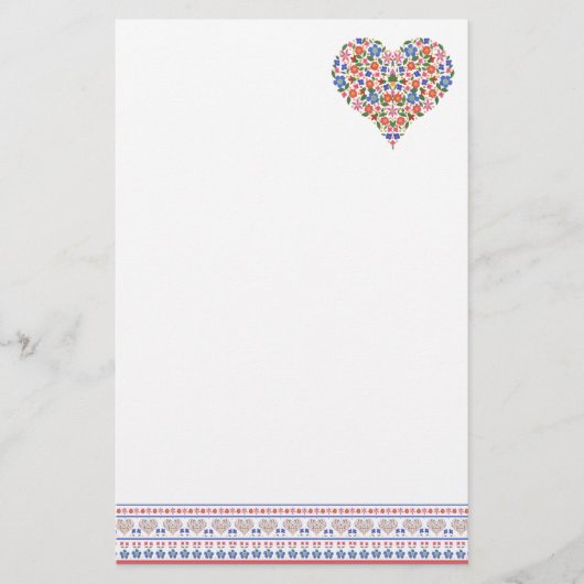 Folk Art Style Border en Heart Stationery Briefpapier (Voorkant)