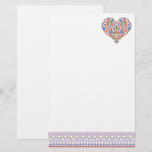 Folk Art Style Border en Heart Stationery Briefpapier (Voorkant / Achterkant)