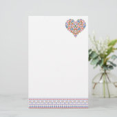 Folk Art Style Border en Heart Stationery Briefpapier (Staand voorkant)