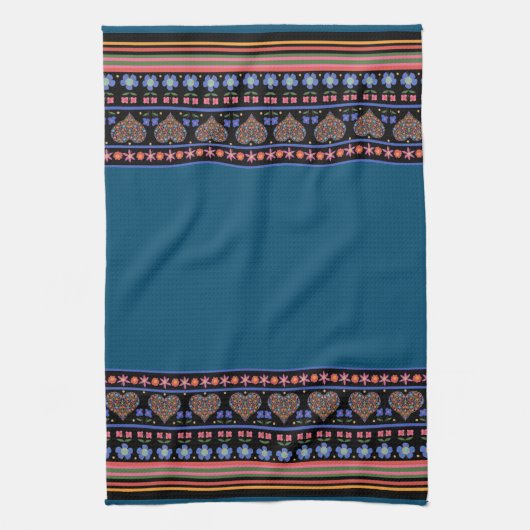 Folk Art Style Border Kitchen Towel of Tea Towel Theedoek (Verticaal)