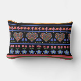 Folk Art Style Border Lumbar Pillow of Cushion Kussen