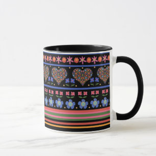 Folk Art Style Border op Black Ringer Coffee Mok