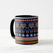 Folk Art Style Border op Black Ringer Coffee Mok (Voorkant links)