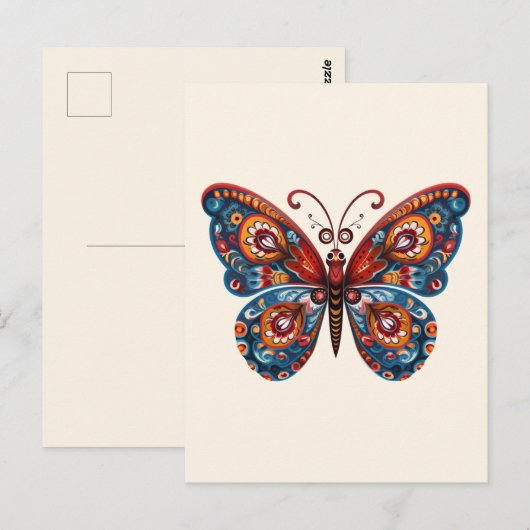 Folk Art Style Butterfly Briefkaart (Voorkant / Achterkant)