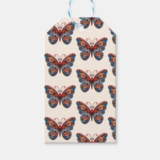 Folk Art Style Butterfly Cadeaulabel (Voorkant)