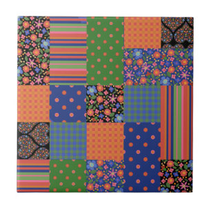 Folk Art Style Faux Patchwork-keramische Tegel Tegeltje