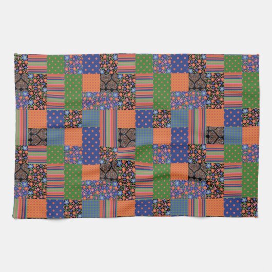 Folk Art Style Faux Patchwork Kitchen Towel Theedoek (Horizontaal)