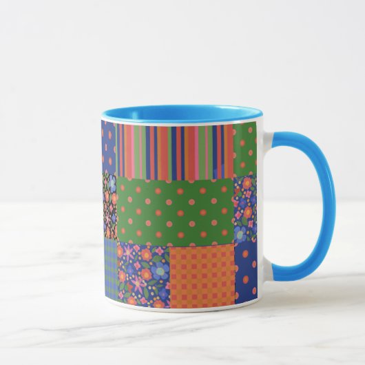 Folk Art Style Faux Patchwork Ringer Coffee Mok (Rechts)