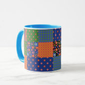 Folk Art Style Faux Patchwork Ringer Coffee Mok (Voorkant links)