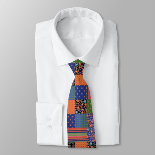Folk Art Style Faux Patchwork Unisex Necktie Stropdas (Gebonden)
