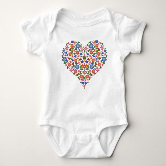 Folk Art Style Floral Heart Baby Creeper Romper (Voorkant)