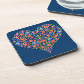 Folk Art Style Floral Heart, blauwe set Onderzette Bier Onderzetter (Linkerzijde)