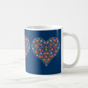  Folk Art Style Floral Heart op blauwe Mok