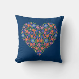 Folk Art Style Floral Heart op Moody Blue Pillow Kussen