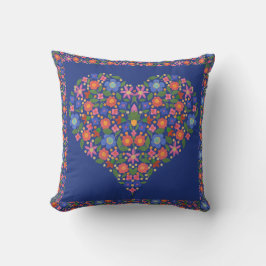 Folk Art Style Floral Heart op Royal Blue Pillow Kussen