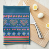 Folk Art Style Floral Hearts Border Kitchen Towel Theedoek (Quarter Fold)