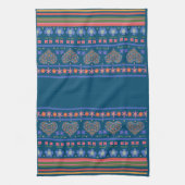 Folk Art Style Floral Hearts Border Kitchen Towel Theedoek (Verticaal)