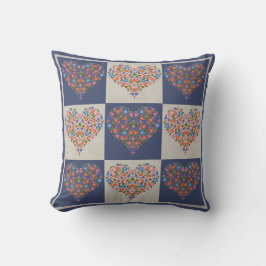 Folk Art Style Floral Hearts Checkerboard Pillow Kussen