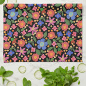 Folk Art Style Floral op Black Kitchen Towel Theedoek (Gevouwen)