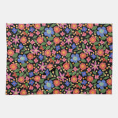 Folk Art Style Floral op Black Kitchen Towel Theedoek (Horizontaal)