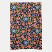 Folk Art Style Floral op Black Kitchen Towel Theedoek (Verticaal)