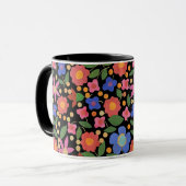 Folk Art Style Floral op Black Ringer Coffee Mok (Voorkant links)