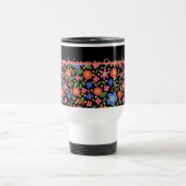  Folk Art Style Floral op Black Travel Mug Reisbeker (Center)
