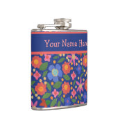  Folk Art Style Floral op blauwe heupfles (Rechts)