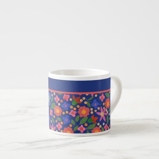  Folk Art Style Floral op Blue Espresso-Mok Espresso Kop (Voorkant rechts)
