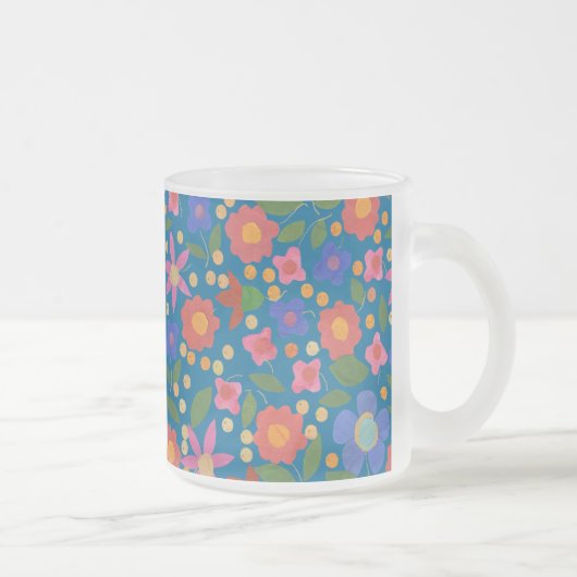 Folk Art Style Floral op Blue Glass Coffee Mok (Rechts)