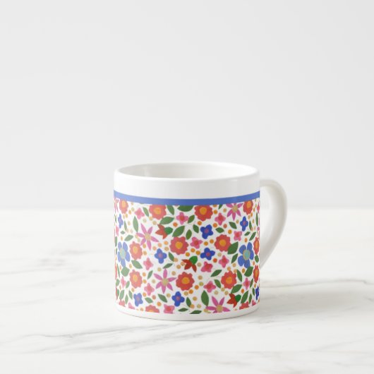  Folk Art Style Floral op White Espresso Mok (Voorkant rechts)