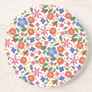 Folk Art Style Floral op White Sandstone Onderzett Zandsteen Onderzetter