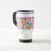 Folk Art Style Floral op White Travel Mug Reisbeker (Voorkant links)