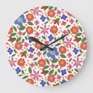 Folk Art Style Floral op witte acrylwandklok Grote Klok