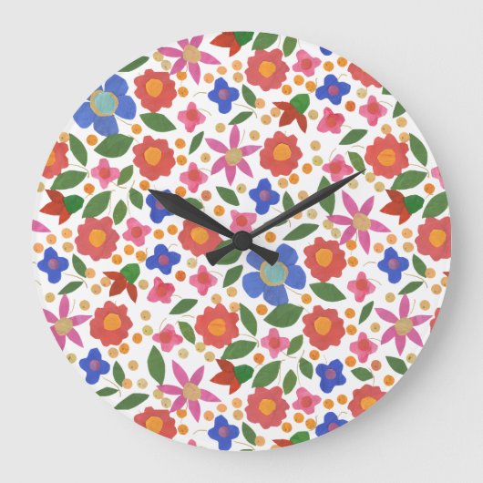 Folk Art Style Floral op witte acrylwandklok Grote Klok (Voorkant)