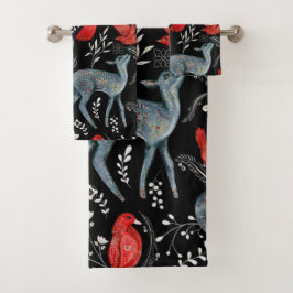 Folk-art style floral  pattern designs bad handdoek