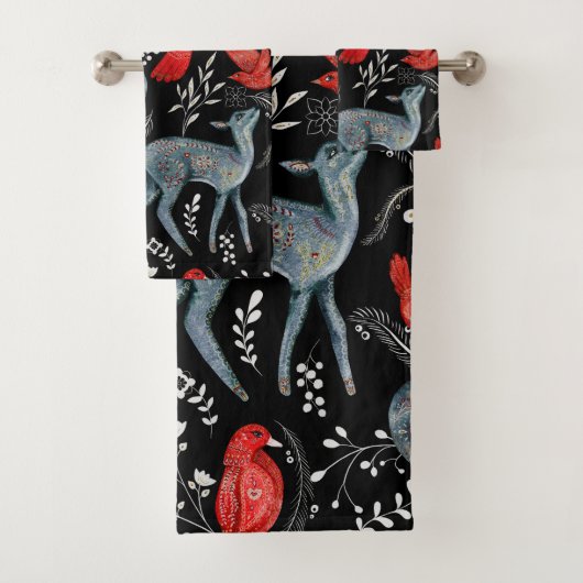 Folk-art style floral  pattern designs bad handdoek (Insitu)