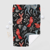 Folk-art style floral pattern designs golfhanddoek (Insitu)
