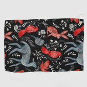 Folk-art style floral pattern designs golfhanddoek (Horizontaal)