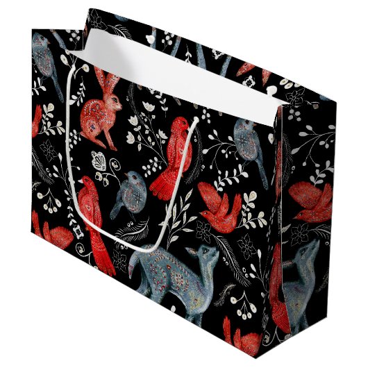 Folk-art style floral pattern designs groot cadeauzakje (Voorkant Gekanteld)